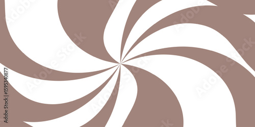 Abstract bold optical illusion background with swirling brown and white wavy stripes radiating from the center and hypnotic spiral.Vintage beam sunburst texture. Burst sunrise sunbeam element spiral.