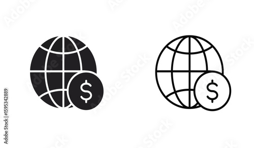 Global Finance Icons Set Globe with Dollar Sign