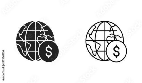 Global Finance Icons Set Solid and Outline Styles
