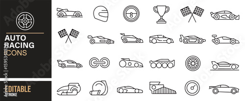 Collection of Racing Car, Helmet, Trophy, and Wheel Icons for Automotive Projects