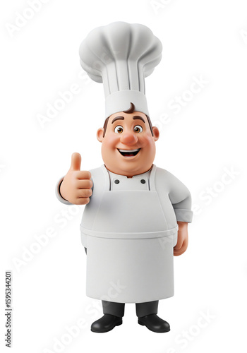 3D Cartoon Chef Giving Thumbs Up on Transparent Background. Generative AI