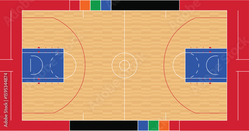 Modern Indoor Basketball Court Layout – Full Court Top View Vector Design