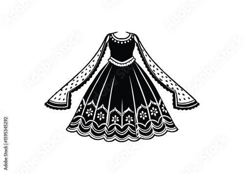 Silhouette of wedding salwar kameez isolated on a white background