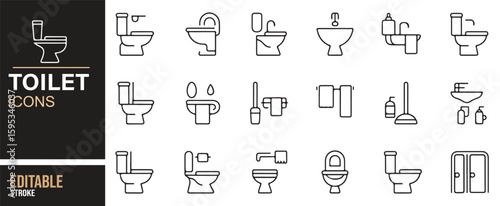 Various Toilet, Sink, and Bathroom Icons for Plumbing and Home Design Projects

