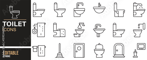 Plumbing and Bathroom Icons for Restroom, Hygiene, and Plumbing Illustration