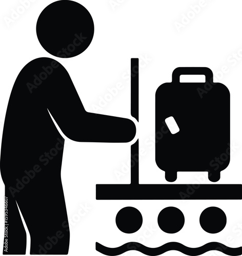 Silhouette baggage claim passenger picks up luggage vector illustrator