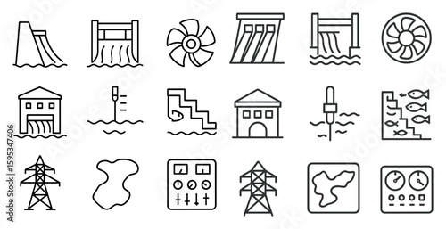 Series of icons depicting various water-related activities and objects. The icons include a house, a boat, a fish, a fish tank, a fish, a fish tank, a fish, a fish tank, a fish, a fish tank