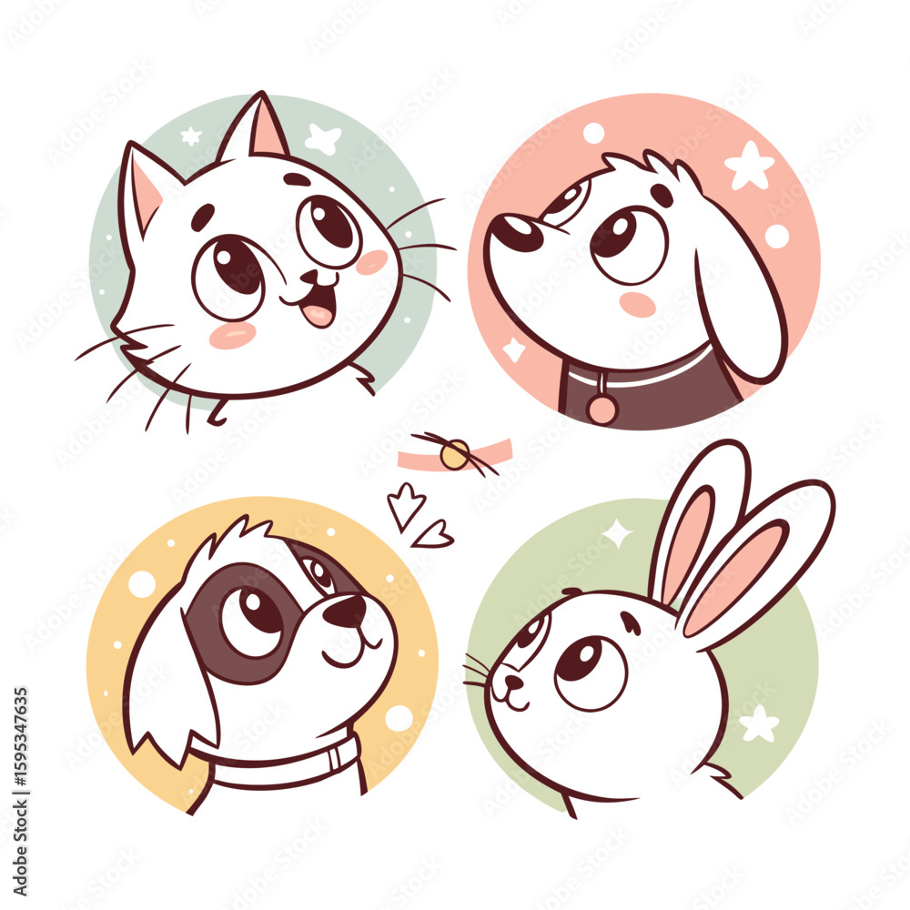 Fototapeta premium Cute cartoon animal faces set