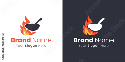 Hot Food Bowl With Flames Logo Design for Culinary Brand Identity