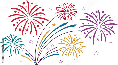 Big set of various fireworks with brightly shining sparks. Colorful pyrotechnics show. Realistic fireworks celebration isolated vector illustration. a realistic and colorful vector illustration