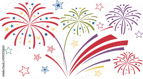 Big set of various fireworks with brightly shining sparks. Colorful pyrotechnics show. Realistic fireworks celebration isolated vector illustration. a realistic and colorful vector illustration