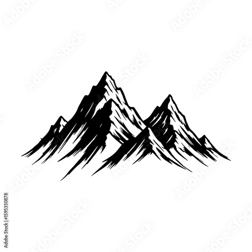 Black and white illustration of a mountain range with jagged peaks design