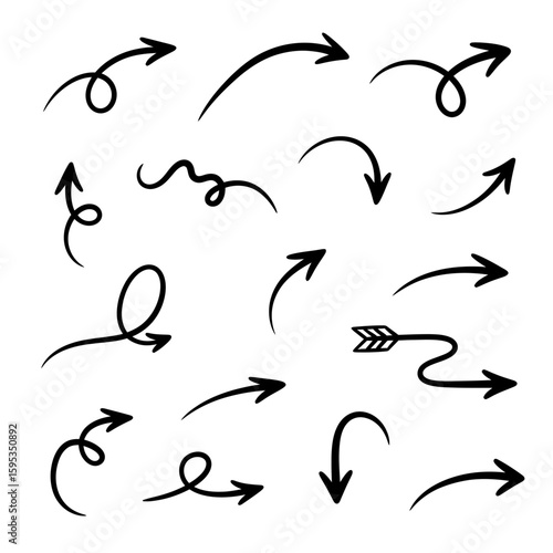 Collection of various hand drawn black arrows pointing in different directions