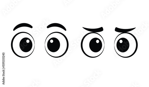 Cartoon Eyes with Different Expressions in Black and White Style