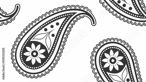 black and white vector paisley all over seamless pattern
