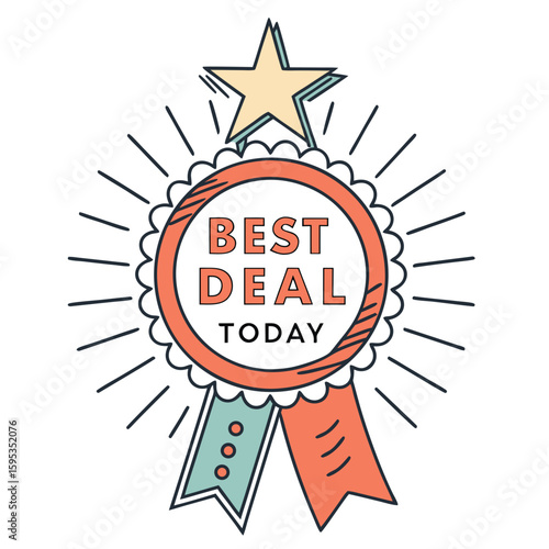 Promotional badge with 'Best Deal Today' text and decorative ribbons  