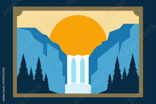 skogafoss framed by frosted trees and golden sunri.svg