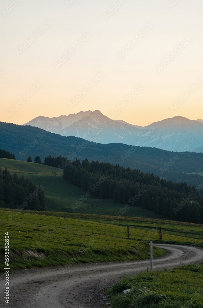 Obraz premium Misty Mountains at Sunset