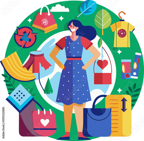 Illustration showing recycling, sustainability, and secondhand fashion icon