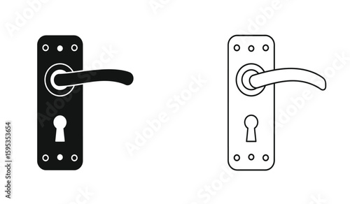 Door handle icon set in black and white minimalist style