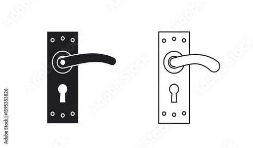 Door Handle Icon Set in Black and White Outline Style