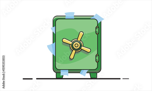 Green Safe Box with Golden Lock Handle – Flat Vector Illustration of Secure Vault for Money and Financial Protection on White Background

