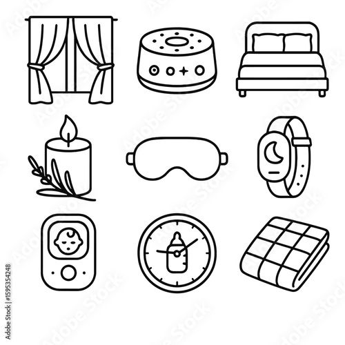 Icon vector postpartum grid cyrillic characters baby chinese candle sleep tools no