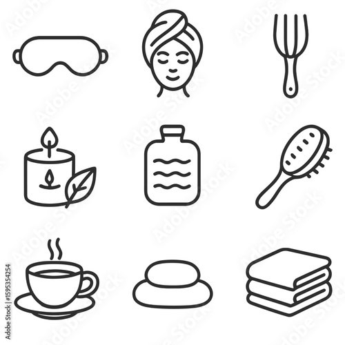 Spa set icon brush captions bubbles no labels plush grid vector wrap