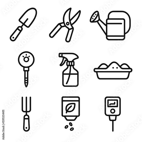 Characters shears labels greenhouse icons tools no thermometer dispenser potting vector icon