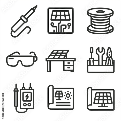 Solar captions no workbench icons icon set vector protective numbers workshop tester