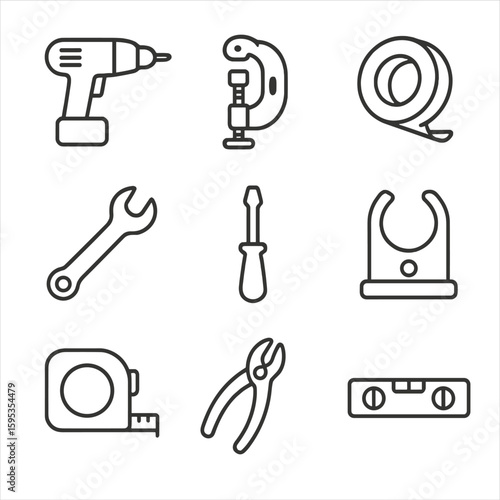 Uniform no tape labels icon cyrillic detailed equally captions irrigation vector tools