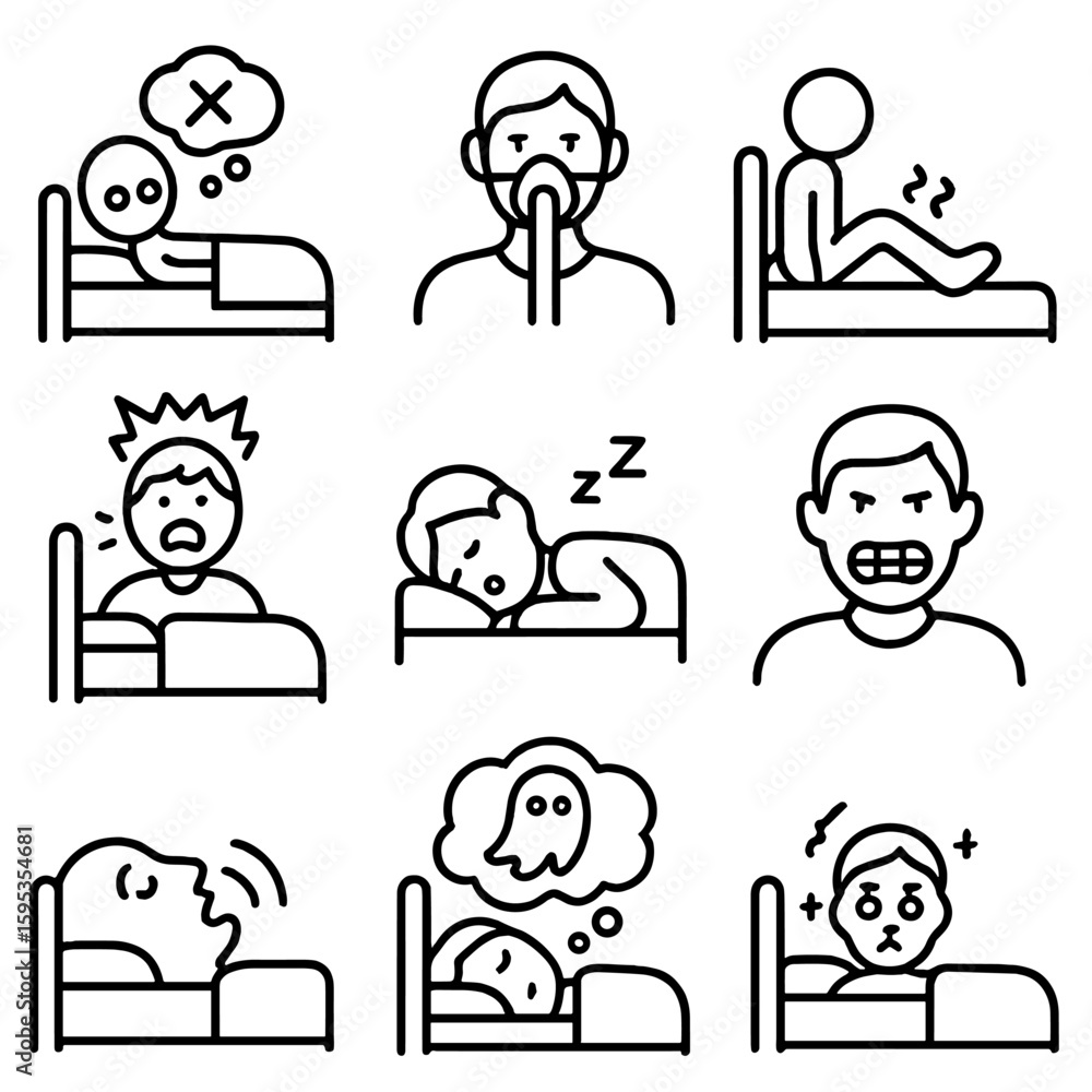 Fototapeta premium Icons cyrillic emojis icon numbers vector disorder grinding sleep legs no equally