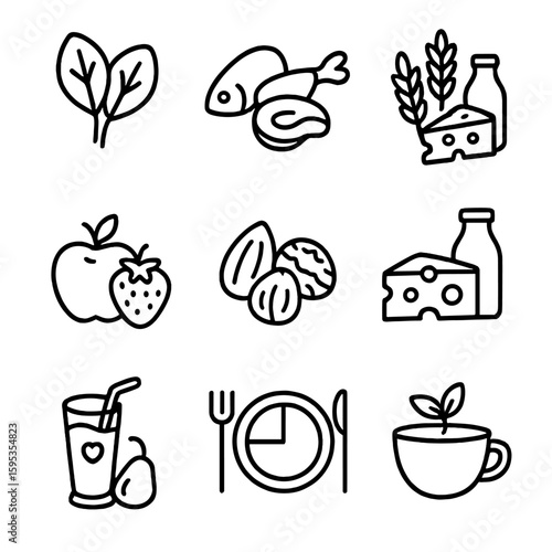 Nutrition set icon icons marks grains isolated plate prenatal grid no vector
