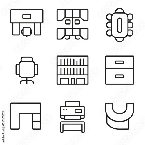 Office vector isolated printer bubbles layout bookshelf filing icon icons any plan