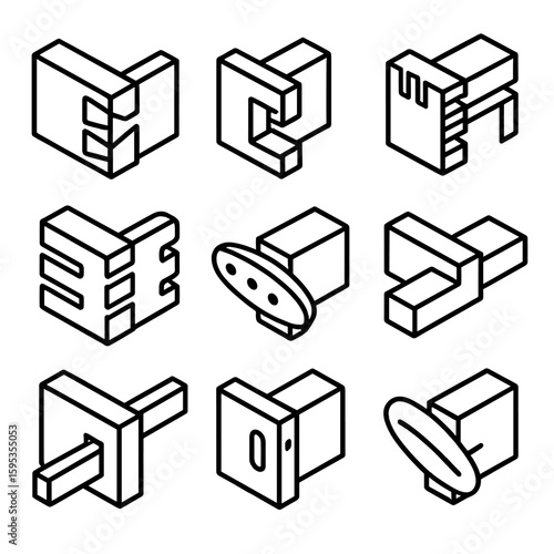 Any vector furniture letters icon set icons modern joinery joint grid dowel