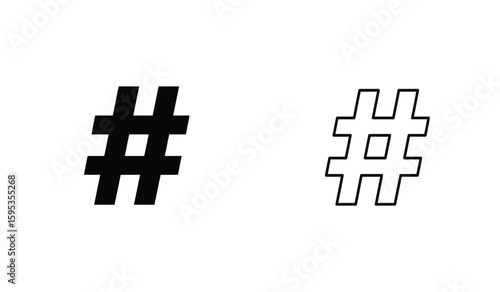 Two Hashtag Symbols One Solid and One Outline on White Background