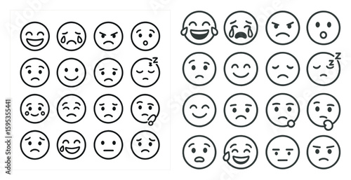 The two sets of faces are different in mood. The first set of faces is smiling, while the second set of faces is frowning