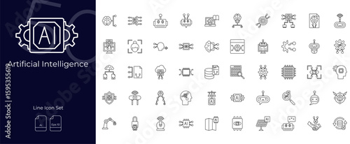 Artificial Intelligence Line Editable Icons set. Vector illustration in modern thin line style of Artificial Intelligence icons: ai, technology, innovation, etc