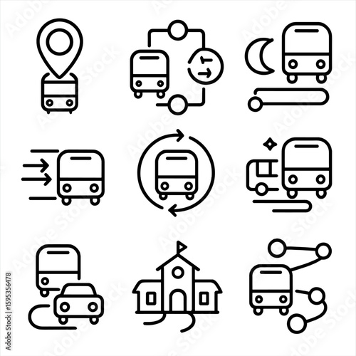 Stop bus circular transfer school night icons tour marker route express vector