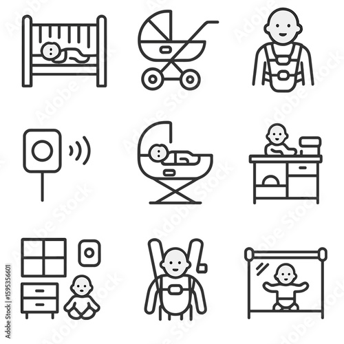 Stroller playpen icon vector nursery icons changing baby wearable table sensor carrier