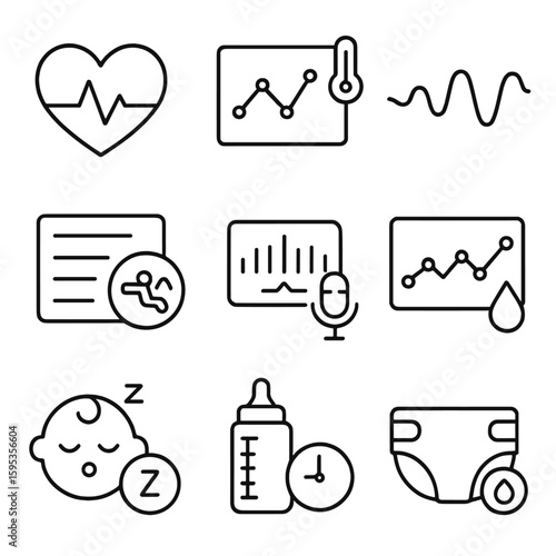 Rate baby chart humidity log sensor icon respiration metrics wave movement vector
