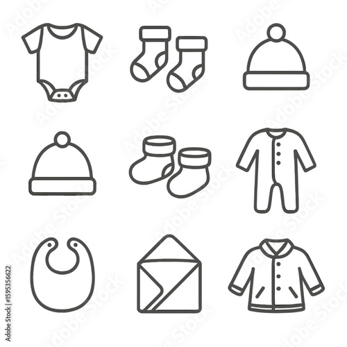 Clothing vector onesie icon jacket baby romper bib hat booties icons towel