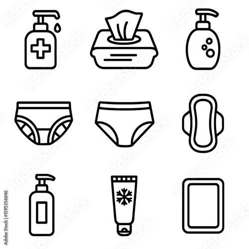 Vector disposable icon bottle icons underwear wipes postpartum gentle lotion change essentials