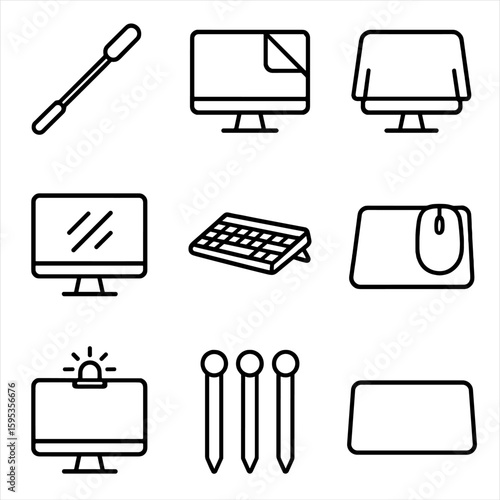 Mouse cable cleaning stand monitor protector dust icon accessories icons screen vector