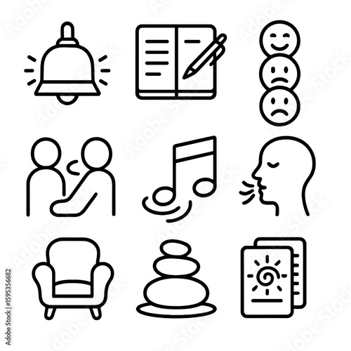 Emotional stack breathing counseling affirmation wellbeing vector card icons postpartum guide icon