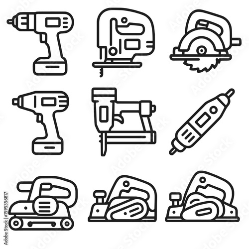 Power tool icon gun vector icons driver cordless planer belt rotary jigsaw