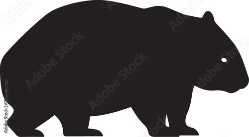 Silhouette of a Wombat Standing, Simple Black and White Wombat Image for Logos and Designs