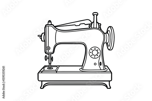 Vintage Sewing Machine Outline Illustration a classic sewing machine drawn in a simple black outline style perfect for crafting design or illustrating sewing related projects