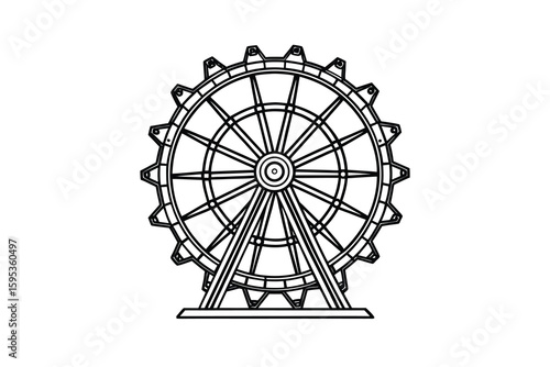 Minimalist Ferris Wheel Outline Illustration a simple black and white drawing of a fairground attraction perfect for coloring books graphic design or amusement park themed