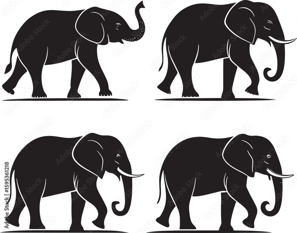 Fototapeta premium Elephant Silhouette Vector Majestic Animal Shape for Wildlife Logos and Wall Art Prints